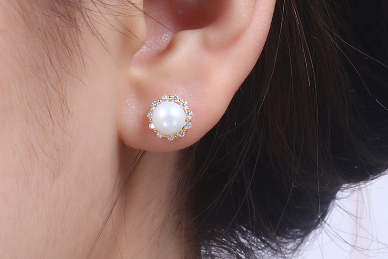 925 Sterling Silver Material 1 Pair 925 Sterling Silver Pearl Geometric Ear Studs
