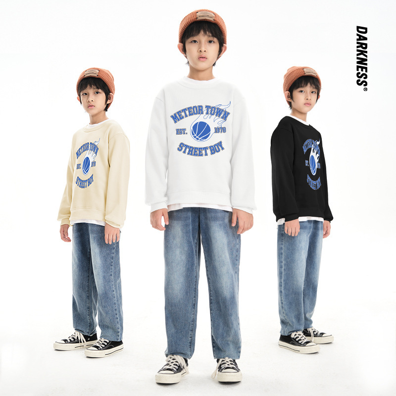 DK children's clothing Amazon cross-border trade spring and autumn print crew neck sweatshirts for boys and girls, loose-fitting tops.