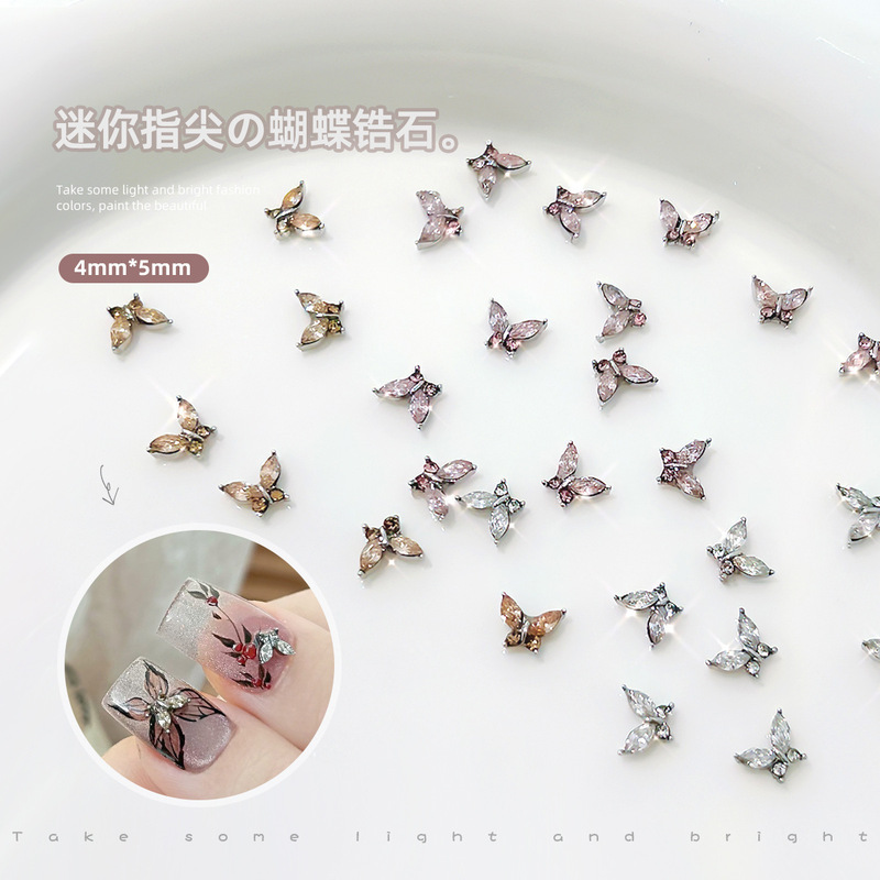 Nail Art Zircon Mini Fingertip Butterfly Horse Eye Zircon Crystal Alloy Butterfly Stereo Nail Diamond Accessories Pink Butterfly