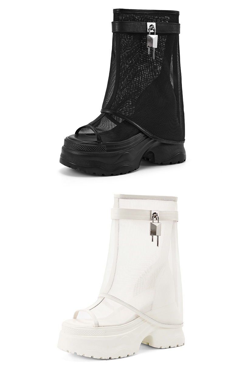 Boot nữ cổ cao đế dày lưới thoáng khí phong cách rider — màu nâu, màu đen, Nâu có hình, màu trắng chi tiết 19