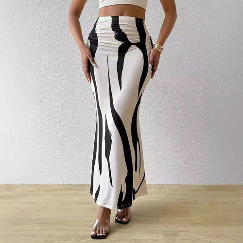 Women's European and American Fashion Amazon Cross-border Bestseller Zebra Print Tight High-waist Fish Tail Stylish Skirt