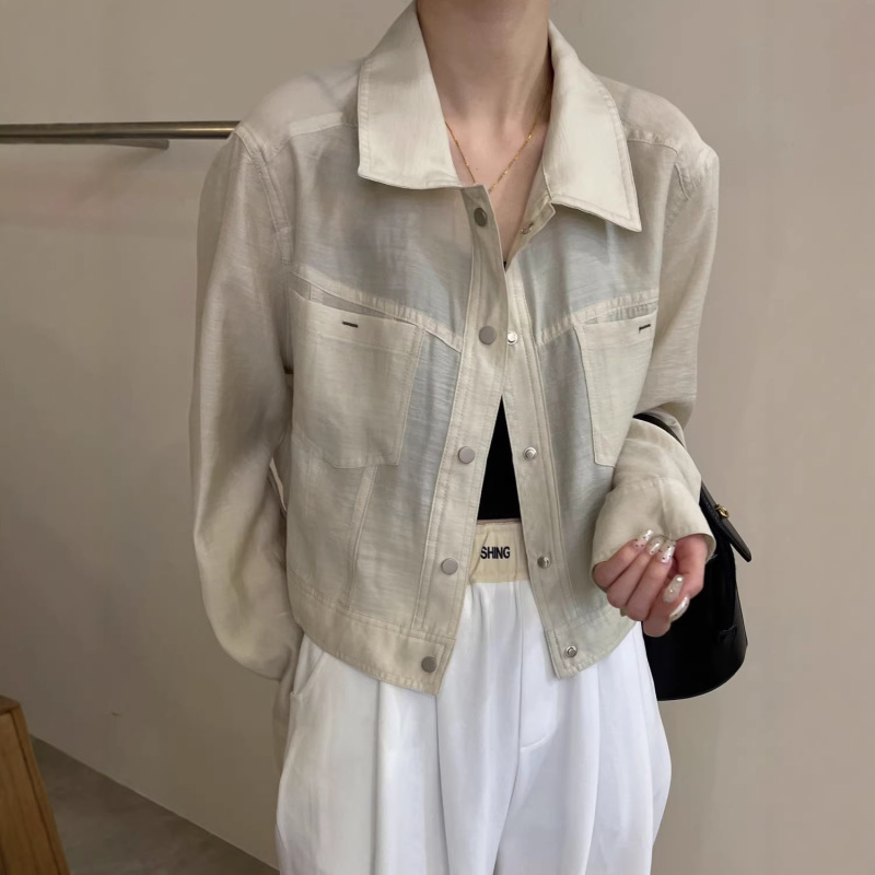 New Style French-Style Lapel Jacket, Thin Summer Chic Short-Sleeved Sun-Protective Shirt, Short Coat for Petite Figures