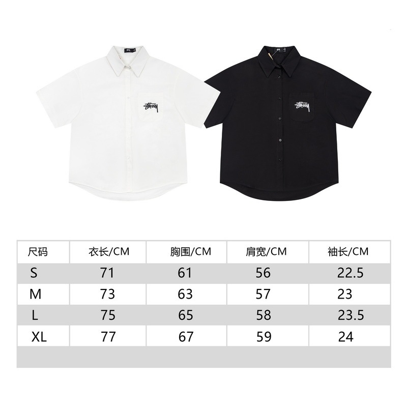 Stussy Classic Logo Embroidery Thick Back Pleated Design Short-Sleeve Shirt Unisex Slim Fit Top Stussy Classic Logo Embroidery Thick Back Pleated Design Short-Sleeve Shirt Unisex Slim Fit Top