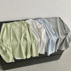 韓国風麻雪綿日焼け止め長袖Tシャツ夏レディースシンプルラウンドネックレタースリムでスタイリッシュなベーシックTシャツ