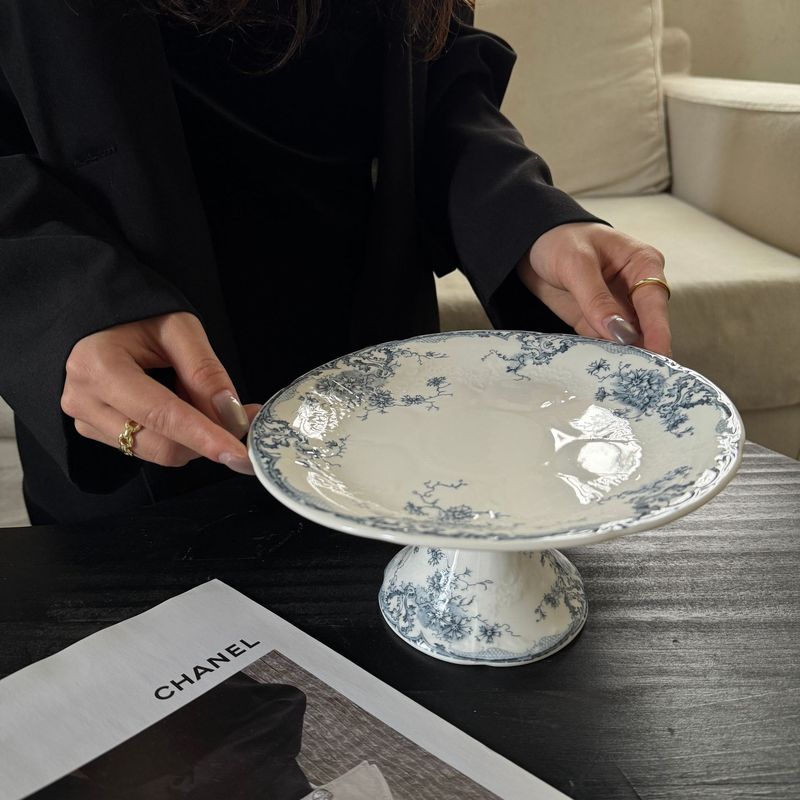 レトロなフランス式レリーフレース純白レースセラミック食器カップ高足盤中古重工シリーズ|undefined