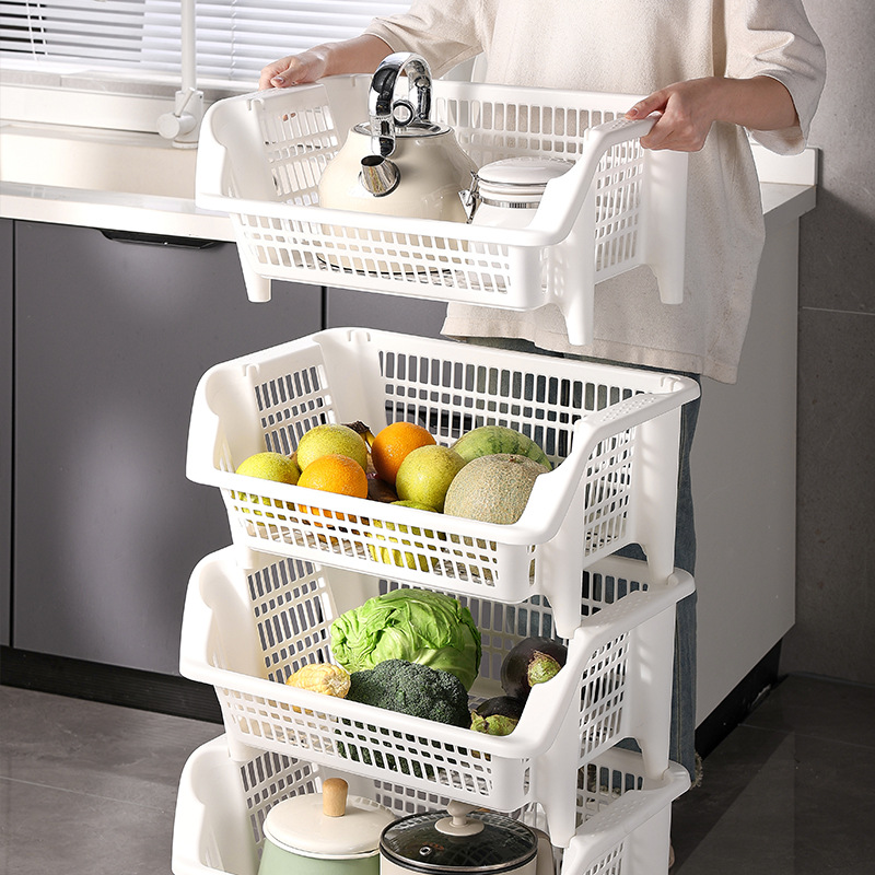 Estante de almacenamiento de cocina oblicuo de múltiples capas piso canasta de almacenamiento de frutas y verduras carro móvil para el hogar canasta de almacenamiento apilable