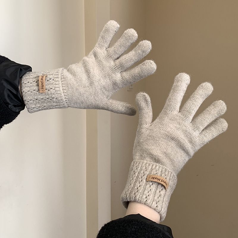 秋冬羊绒手套冬天女士原宿风加绒保暖开车骑车写字学生小众可触屏