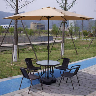 Outdoor Table and Chair with Umbrella Combination Courtyard Open-Air Garden Modern Three-Piece Set Beach Outdoor Coffee Table Leisure Balcony