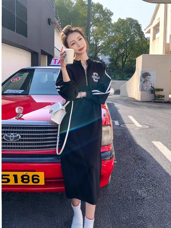 气质中长款显瘦收腰卫衣裙胖妹妹大码女装休闲长袖冬天新款连衣裙|undefined