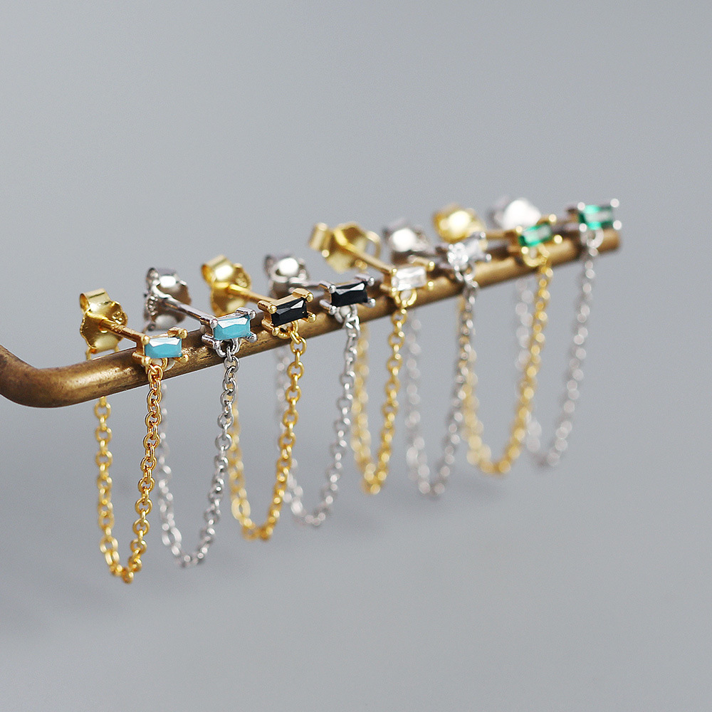 Fashion Tassel Sterling Silver Plating Zircon Drop Earrings 1 Pair