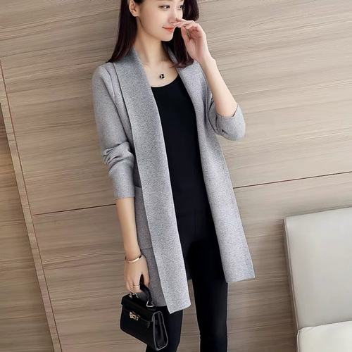 2025 Spring/Summer Women's Mid-Length Knitted Cardigan in Korean Style, Loose-Fit Solid-Color Trendy Top