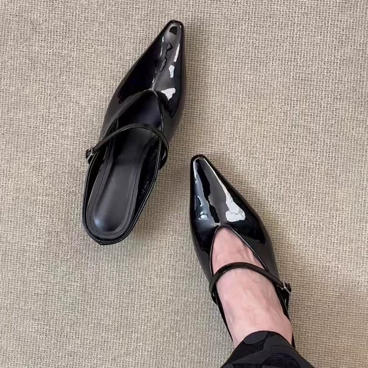 2025 новый французский остроконечный Мюллер сандалия тапочка с половиной тапочек женская туфля с пряжкой босоножка плоская женская обувь