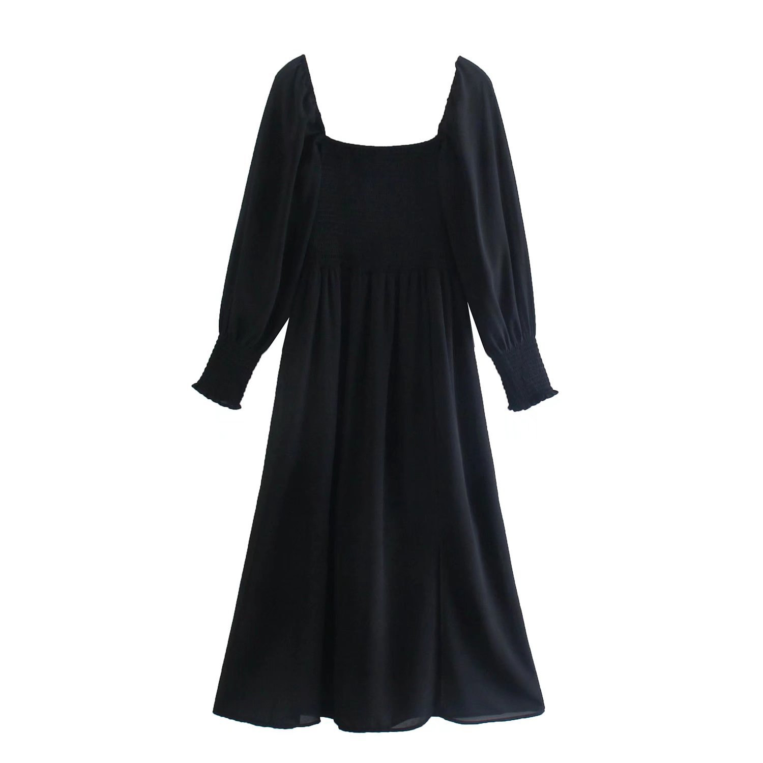 winter black square neck long-sleeved chiffon dress nihaostyles wholesale clothing NSAM96667