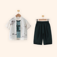 Children's Hanfu Short Sleeve Set Summer National Style New Chinese Style Pajama Top and Bottom Five Six One Kindergarten Performance Costume