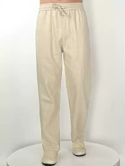 High-end Linen Pants Men's Summer Thin Cotton and Linen Long Pants Men's White Casual Pants Ramie Loose Straight Pants
