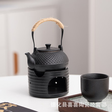 黑陶提梁壶日式泡茶壶复古蜡烛加热保温围炉煮茶陶瓷仿铁壶茶炉