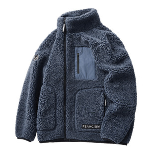 PINJIANYOUYI winter lamb fleece jacket stand collar for men and women couples imitation lamb fleece jacket fashion brand