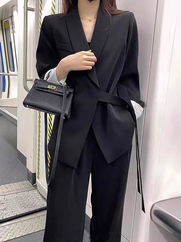 Bộ vest nữ hai mảnh dáng ôm thanh lịch, tay dài, phong cách công sở sang trọng — đen (bộ đồ), Kaki (bộ), Màu trắng nhạt (bộ), hồng (bộ) chi tiết 12