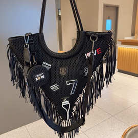 欧美潮流女包时尚单肩包网面包包哥特式流苏手提包朋克单肩斜挎包