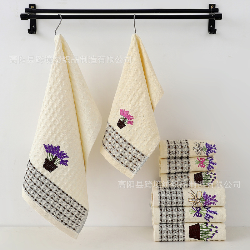 Amazon Duoduo Xiyin ワッフル ラベンダー刺繍 ポリエステル コットン キッチン ディッシュタオル ディナー用バーコードを貼り付ける|undefined