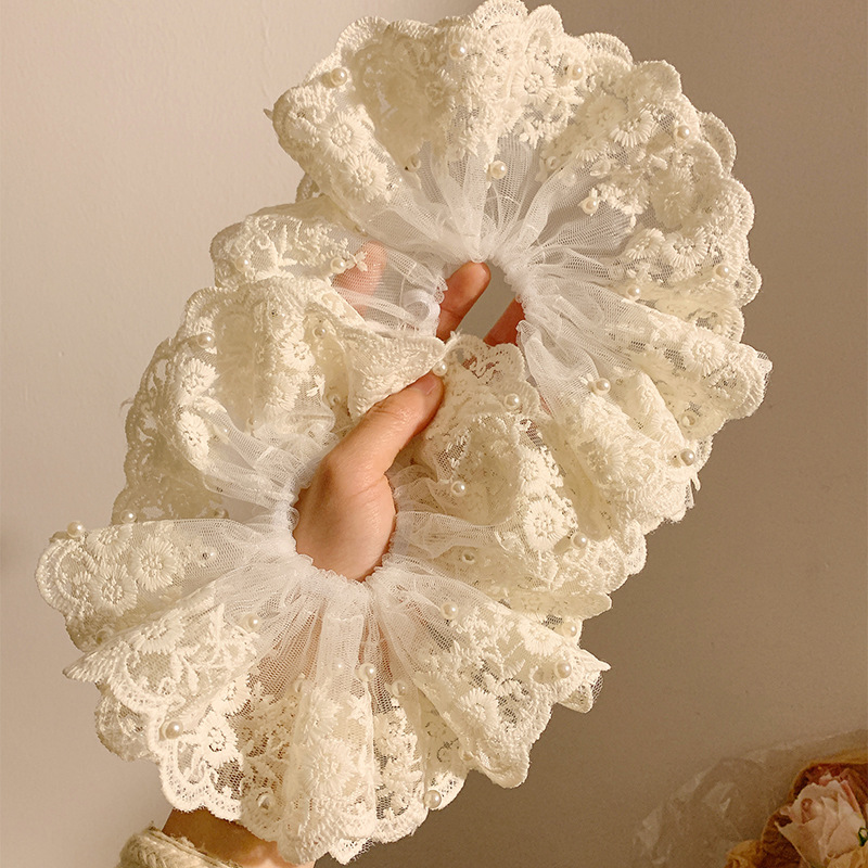 Super inmortal cordón de perla collar de cabello ~ bordado blanco suave cordón de cabello atado cabello nuevo tocado grande