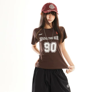 YECHUAN#美式blokette球衣数字印花短袖t恤女复古潮牌辣妹运动服