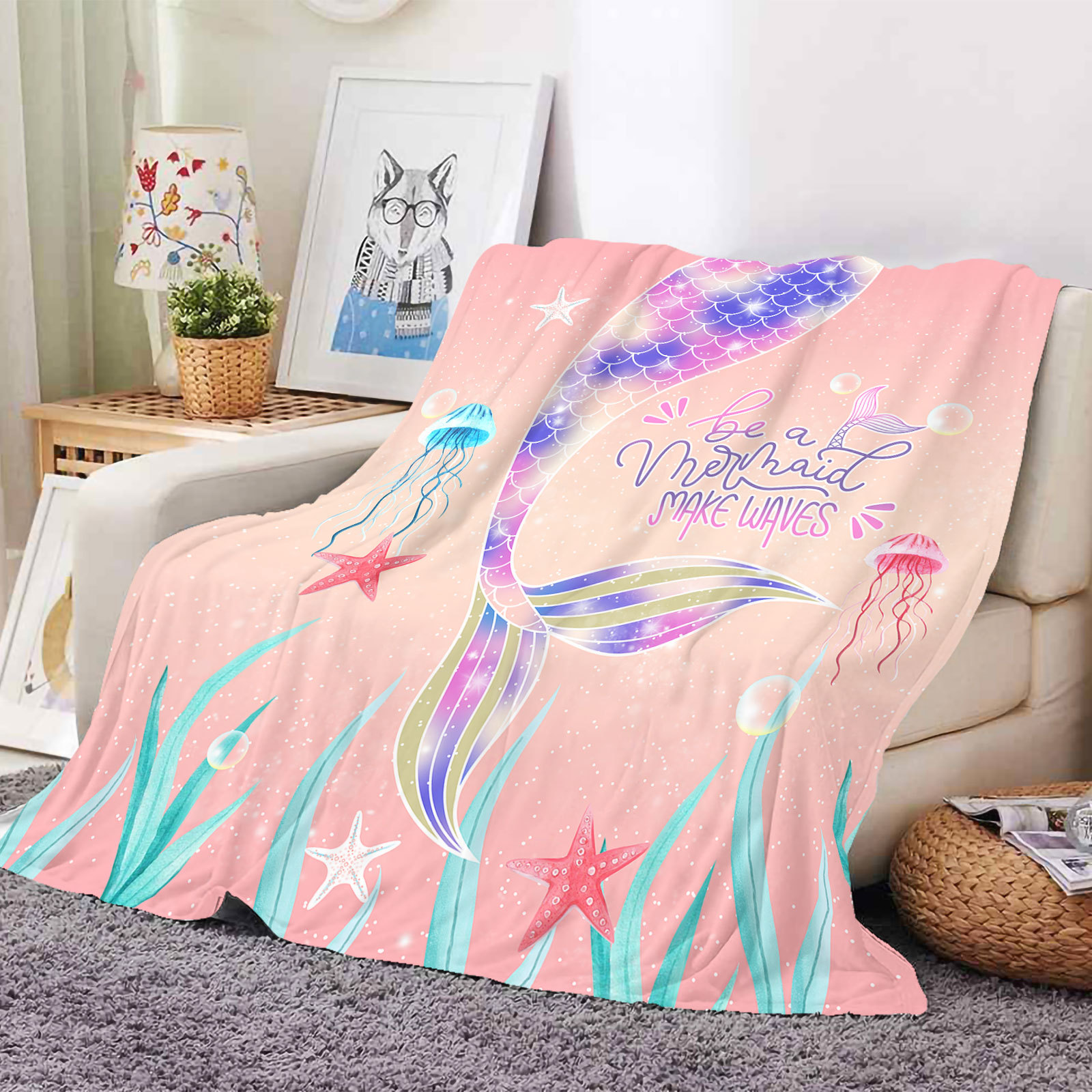 Factory Direct supply 3D printing flannel blanket thickened double-layer blanket air conditioning blanket baby blanket bed blanket original mermaid