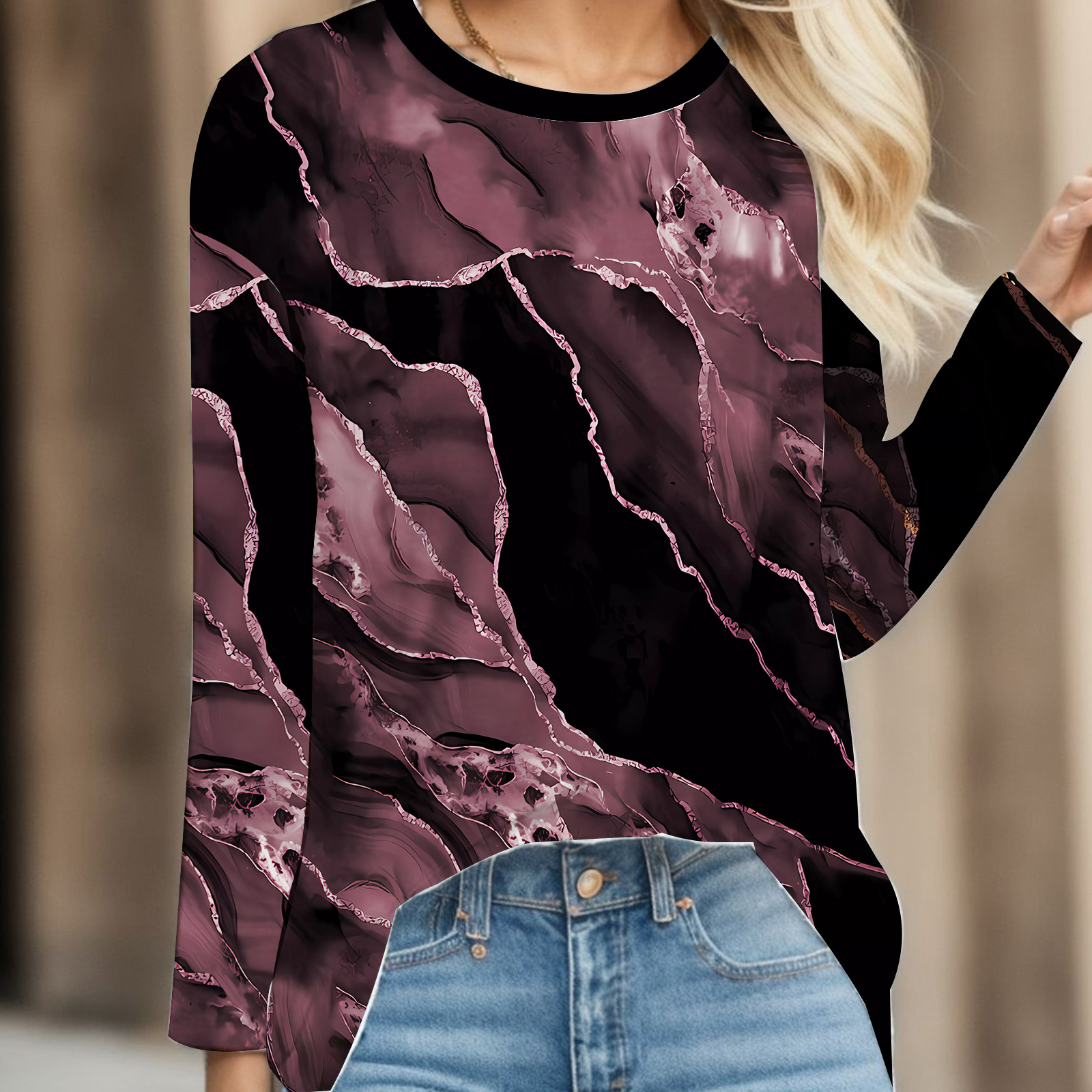 Transfronterizo otoño e invierno nuevas señoras casual cuello redondo Pascua impresión digital casual suelto cuello redondo suéter de manga larga para mujer