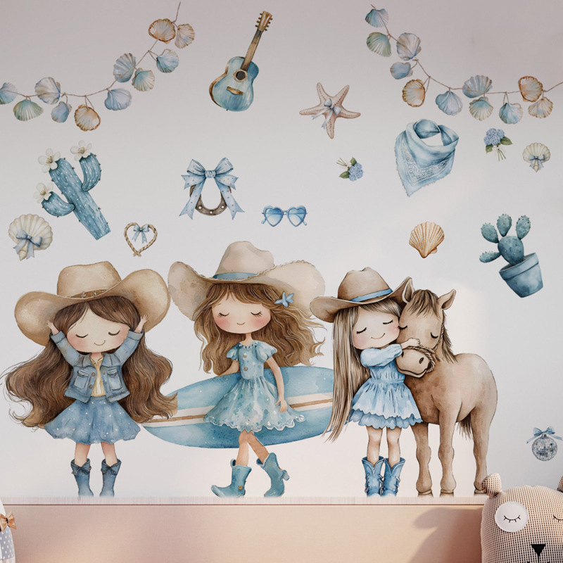 Cross-Border Denim Girl Wall Stickers Children's Room Bedroom Study Wall Decoration Beautification Warm Self-Adhesive Paper