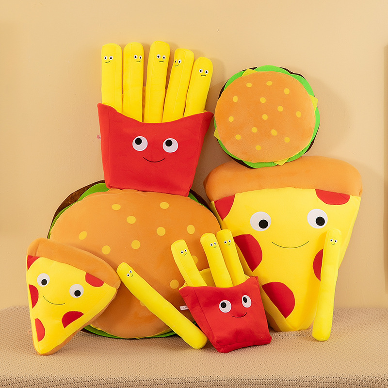 Foreign Trade Creative French Fries Hamburger Pizza Pillow Cross-border Simulation Snack Plush Toy Doll Grasping Machine Doll