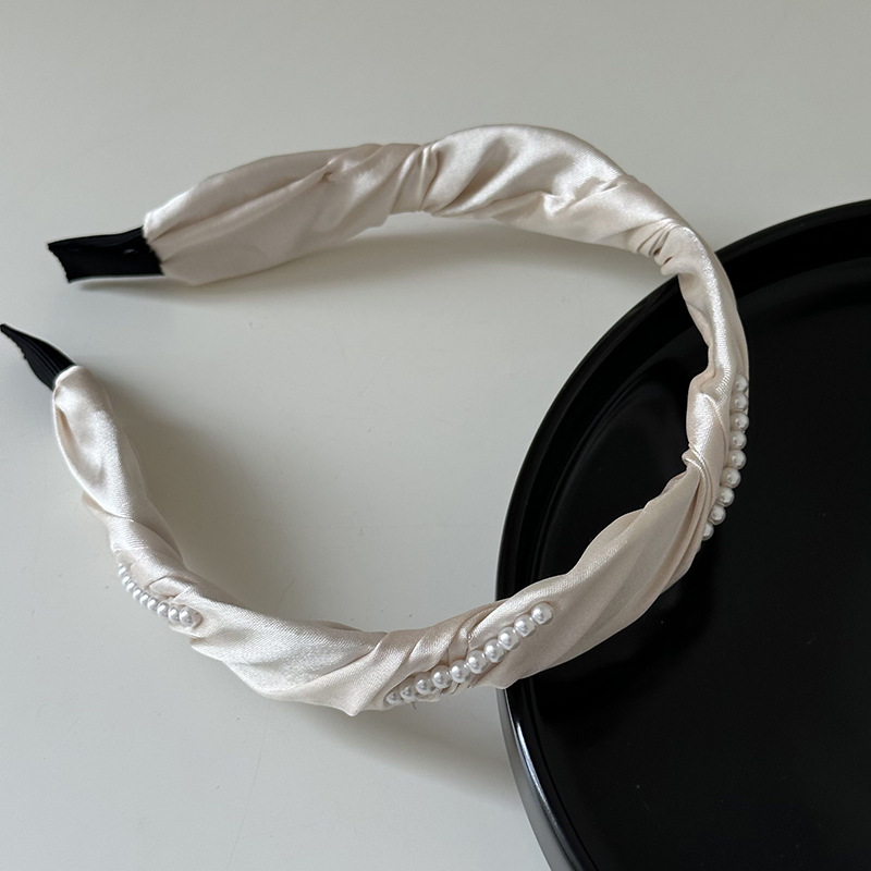 Bandeau élégant en perles ondulées à la française Bandeau élégant en satin pour cheveux Épingle à cheveux Célébrité sur Internet Accessoires pour cheveux tout assorti Nouveau_voghion.com