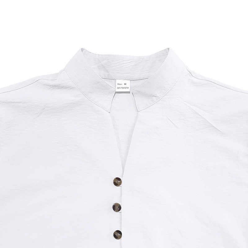 Camicia in lino da uomo con collo alla coreana e bottoni_voghion.com