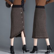 半身裙2021秋冬新款加厚口袋毛线裙高腰韩版中长款显瘦包臂一步裙