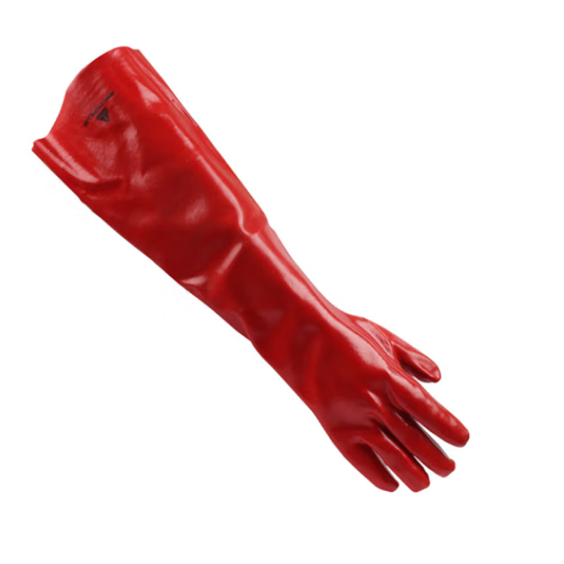 代尔塔201601 PVC防化手套加长版60厘米 植棉衬里防油耐酸碱1副