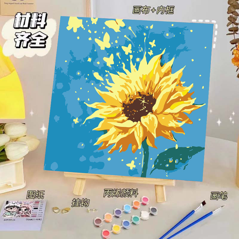 Pintura al óleo digital de bricolaje, dibujos animados para niños, pinturas para colorear hechas a mano, lindos puestos de animación curativos, comercio exterior transfronterizo