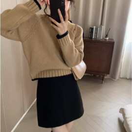 2025新款套头圆领针织衫上衣秋冬外穿短款高级感时尚打底毛衣女潮