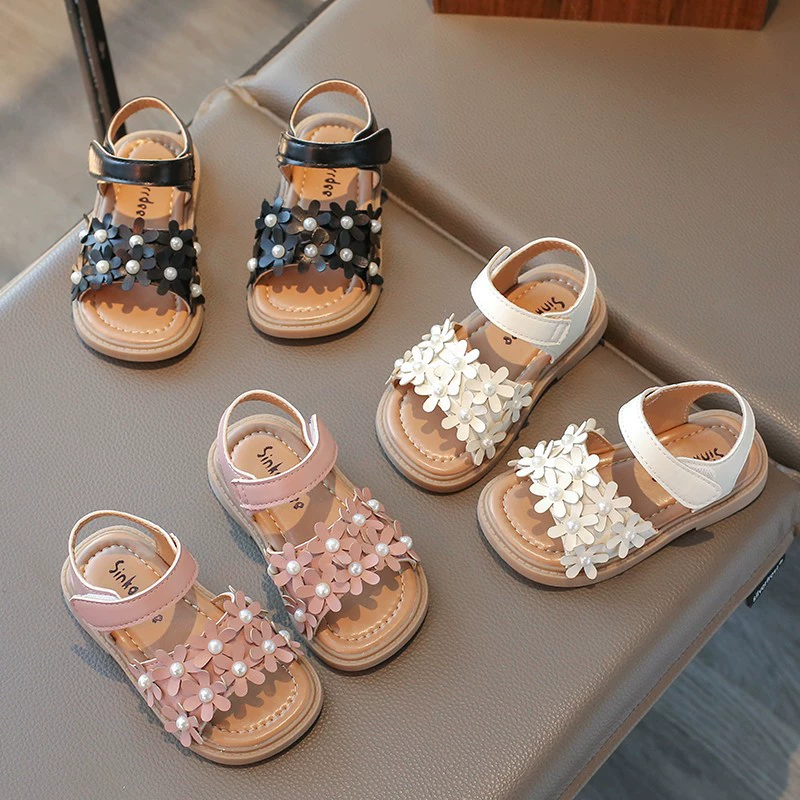 Summer fashionable sandals, children's universal footwear for princess, flowered, Korean style, soft sole