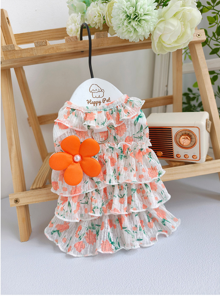 Robe plissée à fleurs style princesse pour chien et chat été_voghion.com
