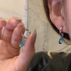海蓝小姐！个性时尚蓝色水滴柔美耳环女气质耳饰品中长款耳坠耳圈