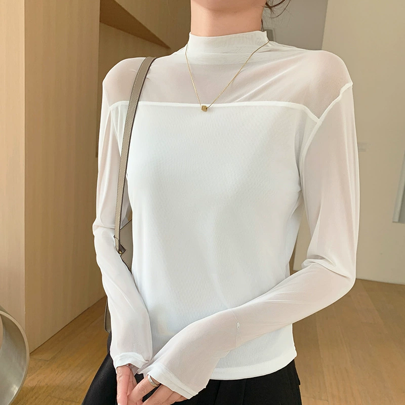 Lace black fitted long-sleeve, high collar