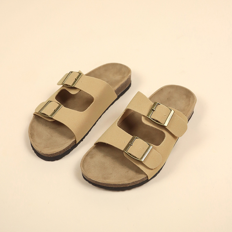 Boken zapatos sandalias y pantuflas con suela de corcho para hombres y mujeres con el mismo estilo 2025 nuevo cuero esmerilado cruzado arrastre de dos caracteres retro Boken