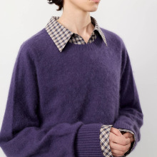 冬季绵羊毛混羊绒打底针织衫女新款圆领落肩设计感保暖防寒毛衣女