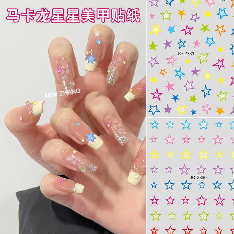 Internet Red Explosive Color Dopamine Star Nail Art Sticker Macaron Five-pointed Star Love Heart-shaped Adhesive Nail Decal