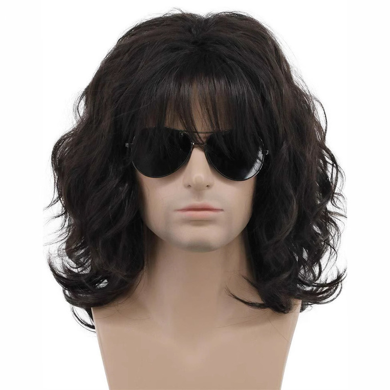 Amazon Hot Wig 70 s 80 s Wig Men's Medium and Long Curly Hair Rock Style Chemical Fiber Headset wig