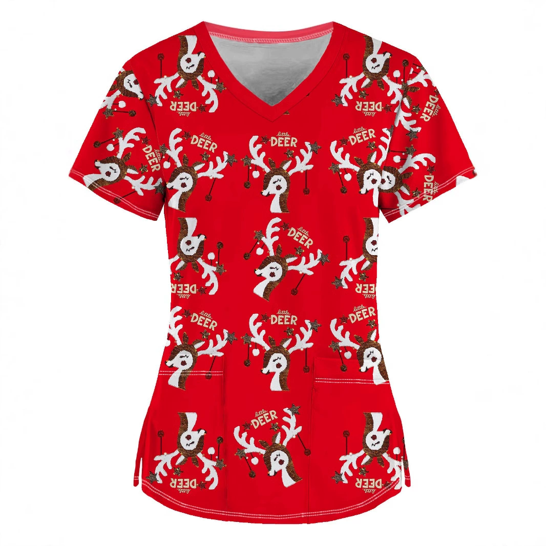 Новый V-образный вырез с короткими рукавами мультипликационная футболка костюм медсестры Amazon европейский и американский принт топ