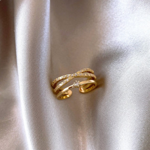 旭日 Diamond-in cross ring niche high-end feel open mouth chewing style fashionable temperament ins personality index finger ring
