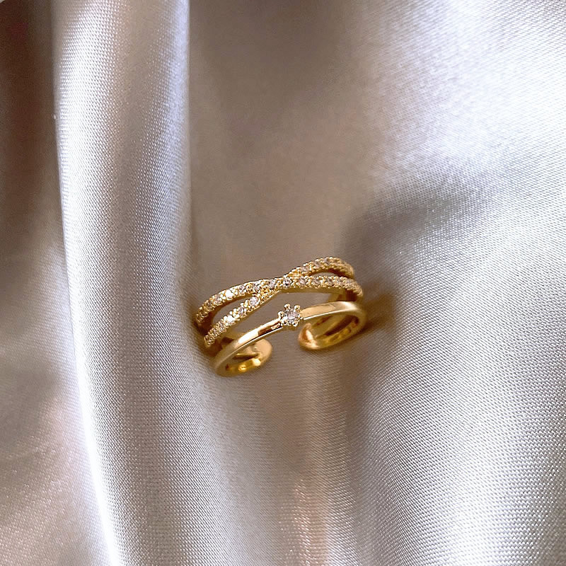 Rising Sun Diamond Cross Ring Niche High Sense Open Ring Cold Style Fashionable Elegant Ins Personalized Finger Ring