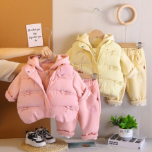 女童秋冬季加绒加厚三件套洋气婴儿童女宝宝冬装马甲套装1-3岁5潮