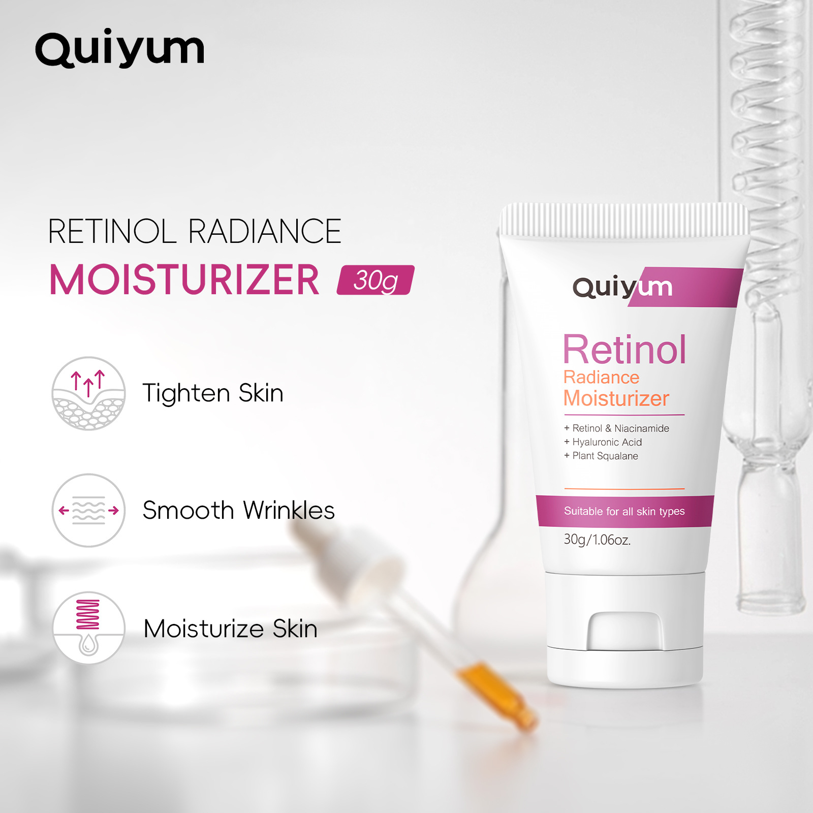 QUIYUM Retinol Face Cream 30g (Cross-border, moisturizing, repairing, nourishing, and brightening), factory stock, dropshipping available.