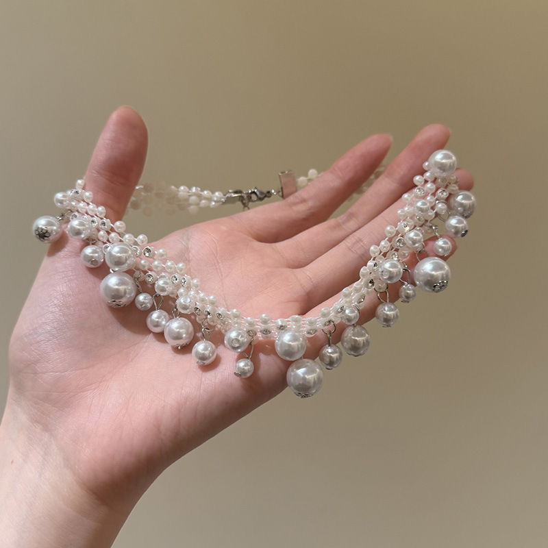 Collier ras du cou en diamants et perles, style rétro français, léger, luxueux et élégant._voghion.com